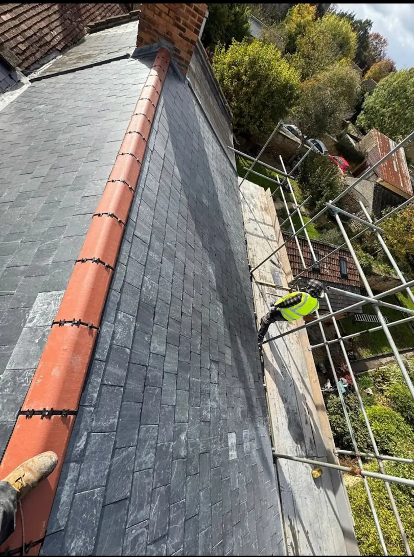14 slate roof terracotta ridge scaffold Somerset